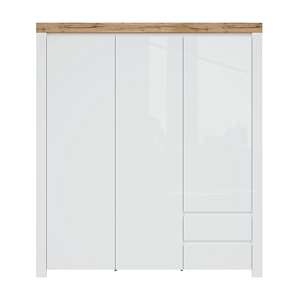 Armoire 3 portes 2 tiroirs Hella Blanc et Bois
