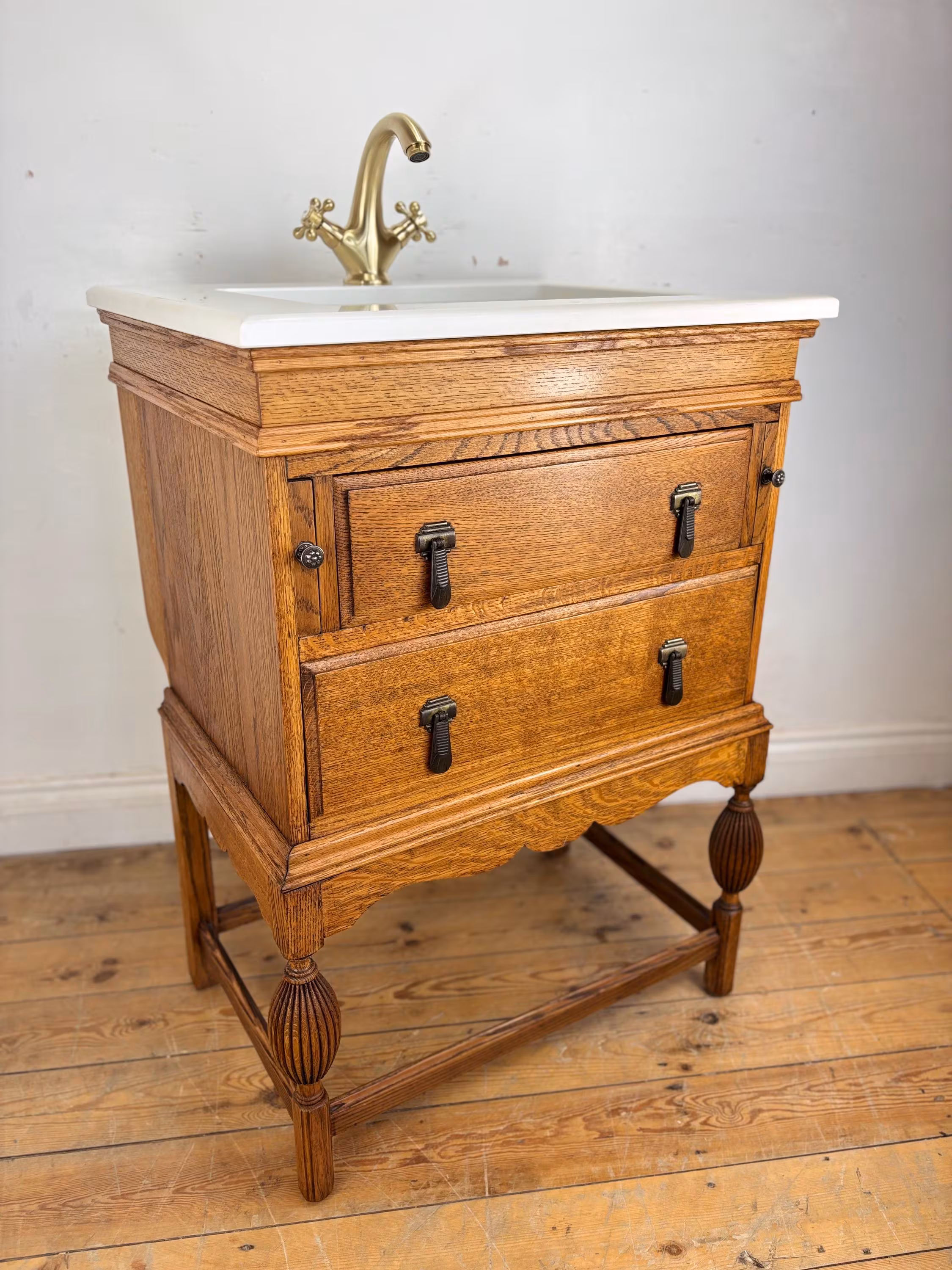 Traditional Bathroom Vanity Unit, Antique Oak Washstand Cabinet, Luxury Freestanding Vanity, Made to Order