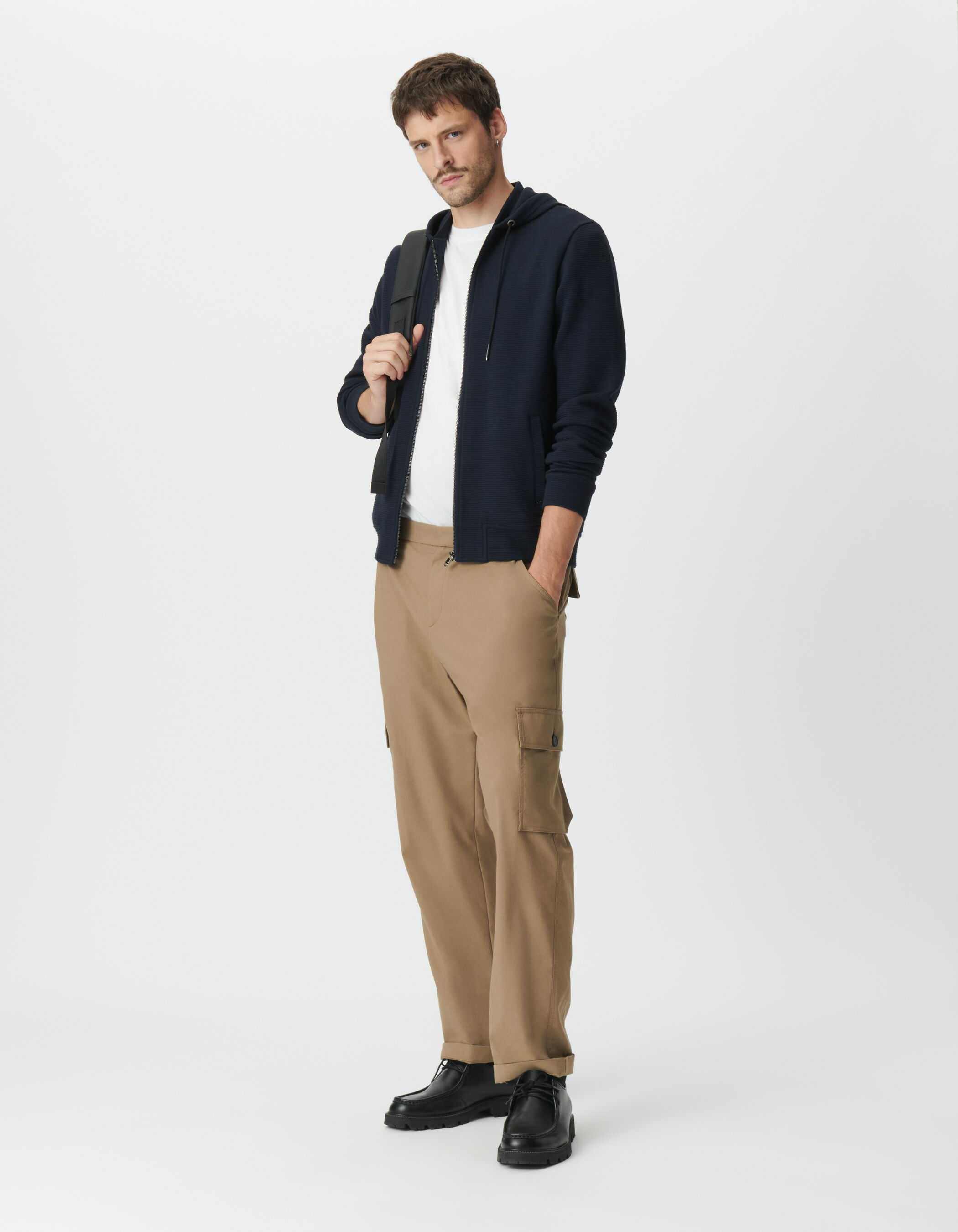 Cardigan marine coton bio maille Ottoman à capuche Homme