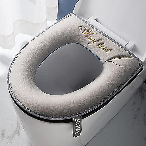 Lot de 2 housses de siège de toilette douces et épaisses avec poignée pour abattant WC - Lavable - Convient à tous les sièges de t