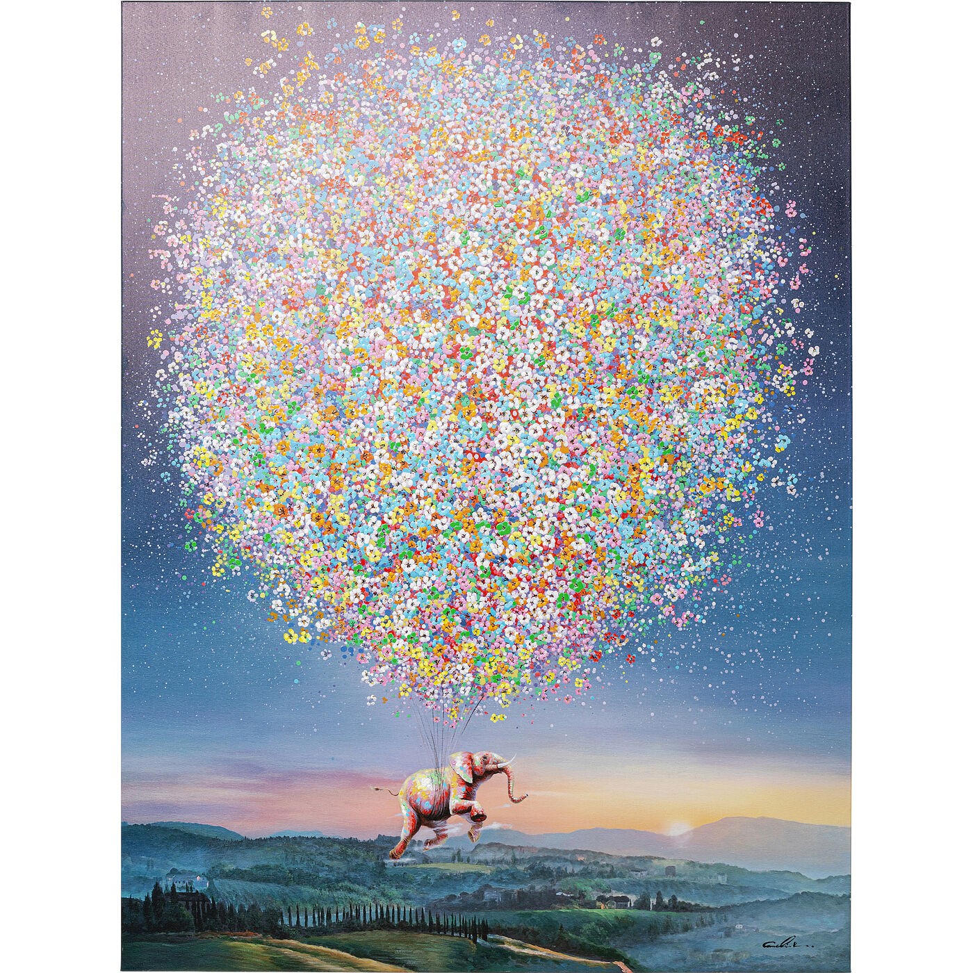 Kare Design Schilderij Vliegende olifant bij nacht 120x160cm