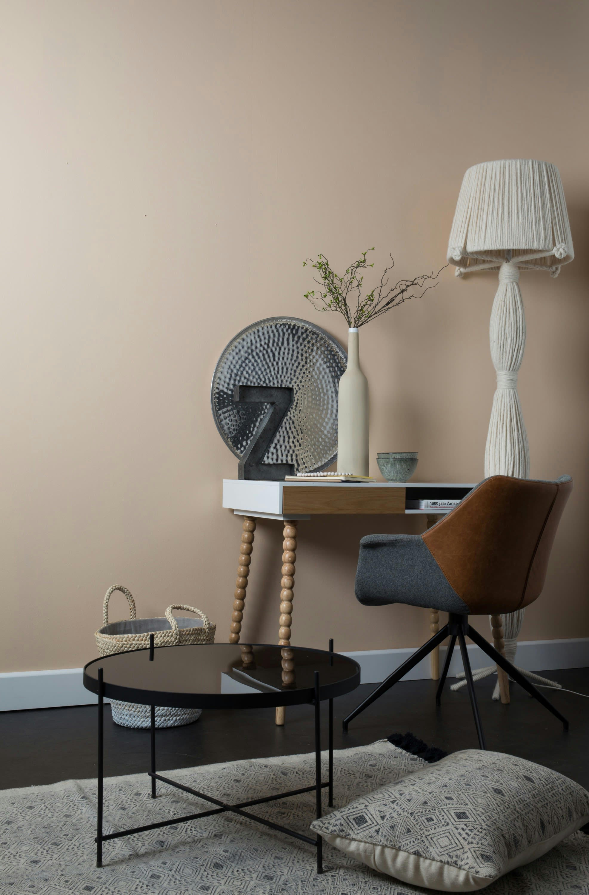 DOULTON - Fauteuil en cuir marron et tissu gris