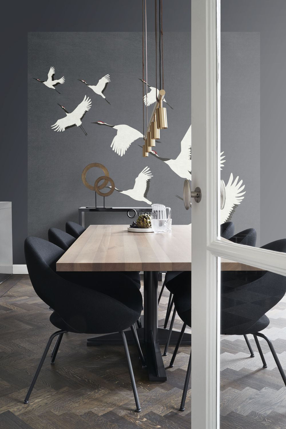 Origin Wallcoverings fotobehang kraanvogels donkergrijs - 300 x 300 cm - 357235
