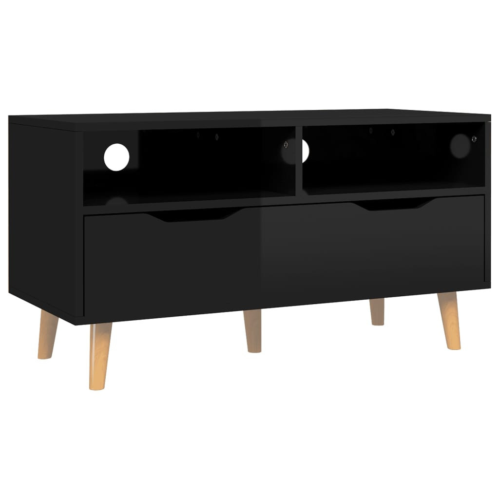 Szafka Pod Telewizor Stolik Półka Szafka RTV Czarny Połysk 90x40x48.5 cm