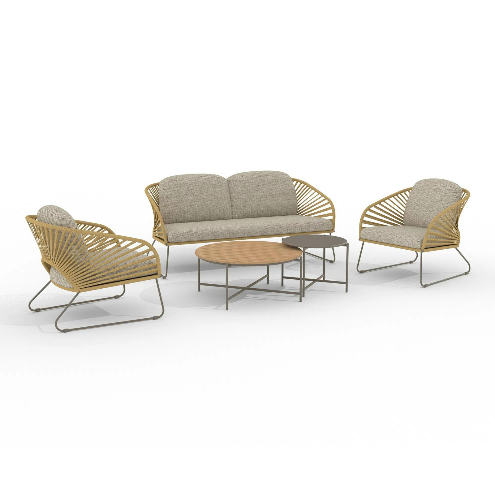 Zestaw MEBLE OGRODOWE Novella beż sofa, 2 fotele i stoliki