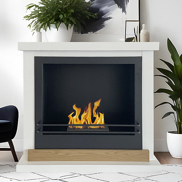 Cheminée au bioéthanol Stockholm cheminée bio au sol en bois blanc L75xP24xH68 cm