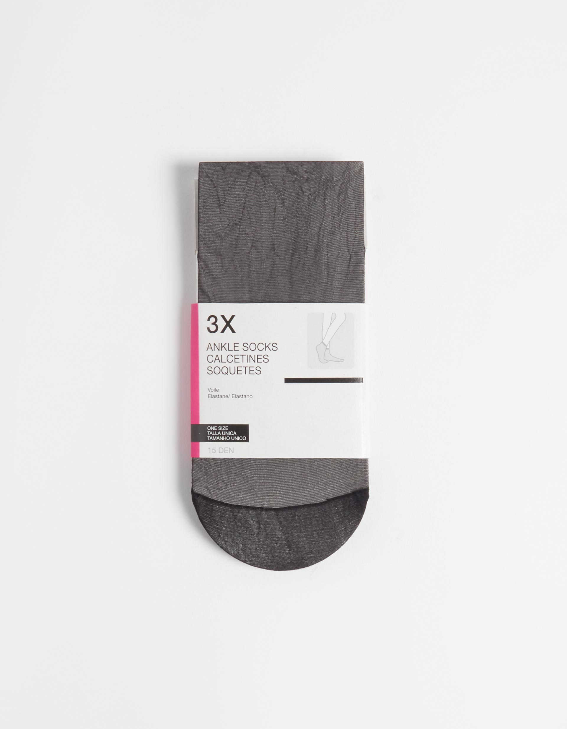 Pack 3 Pares de Meias Tornozelo 15DEN, Mulher, Preto