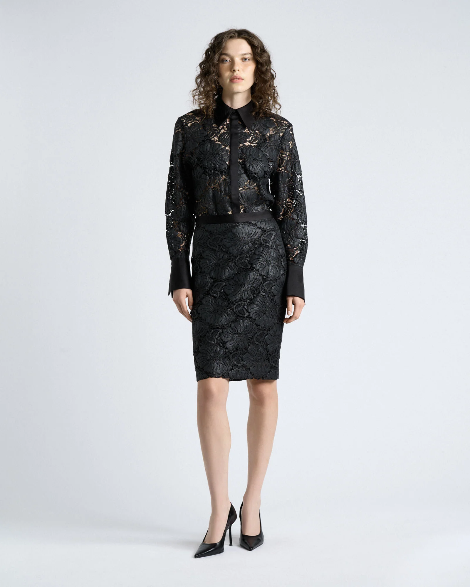 European Coated Lace Pencil Skirt