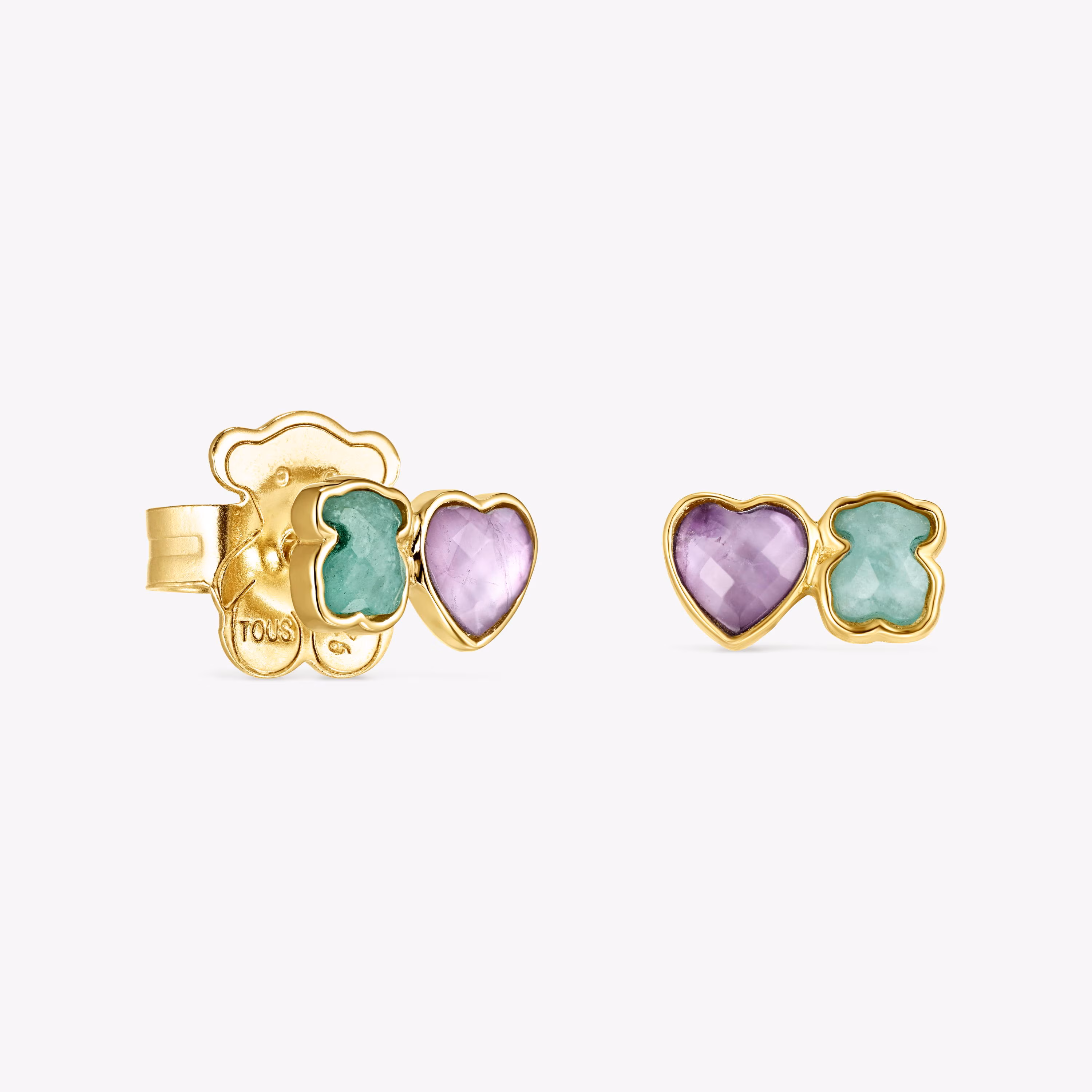 Pendientes con baño de oro 18 kt sobre plata y amazonita y amatista Glory