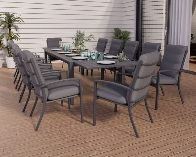 Jette 12 Seater Extension Dining Setting Bundle - Gunmetal Grey