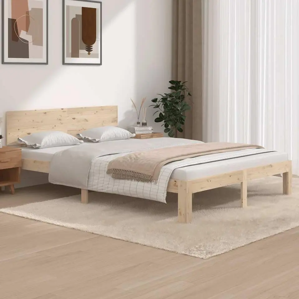 vidaXL - Bed frame met hoofdeinde - Naturel - Massief grenenhout - 140x200 cm