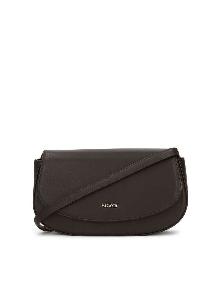 Brown rigid handbag with shoulder strap