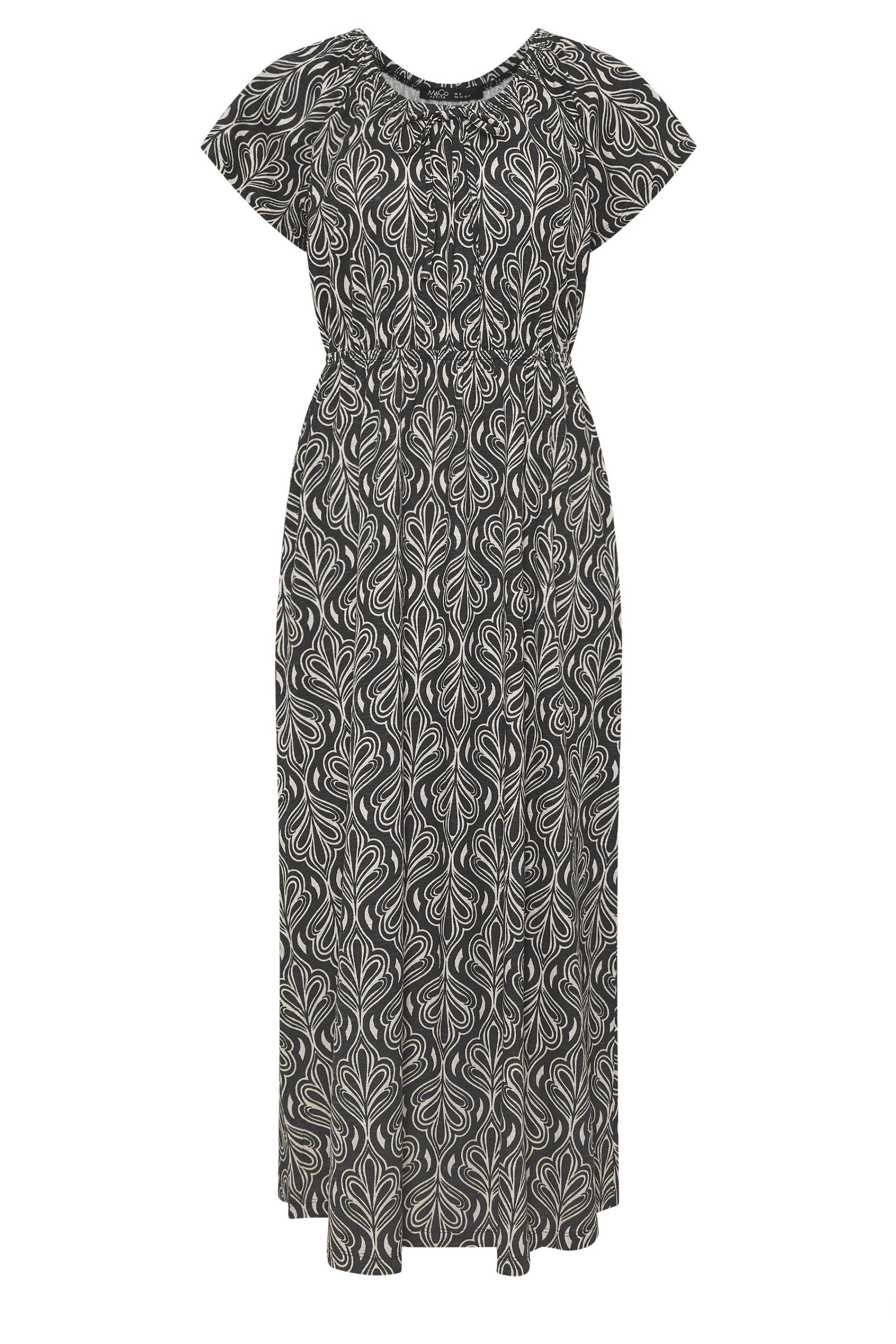 M&Co Petite Printed Tie Neck Cotton Maxi Dress