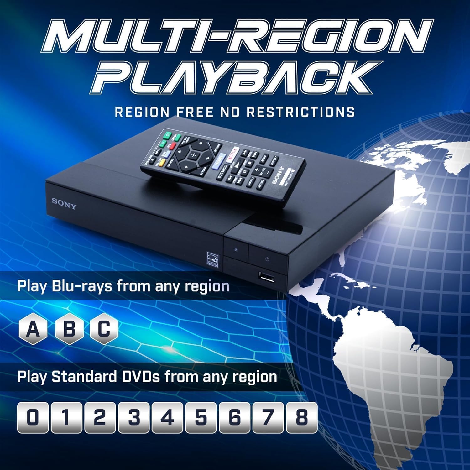 Region Free Blu-ray Player Compatible with Sony BDP-S1700 Multi Region Code Free | Blu-ray Regions A  B  C | DVD Regions 0-8 with Dynastar 6FT HDMI Bundle
