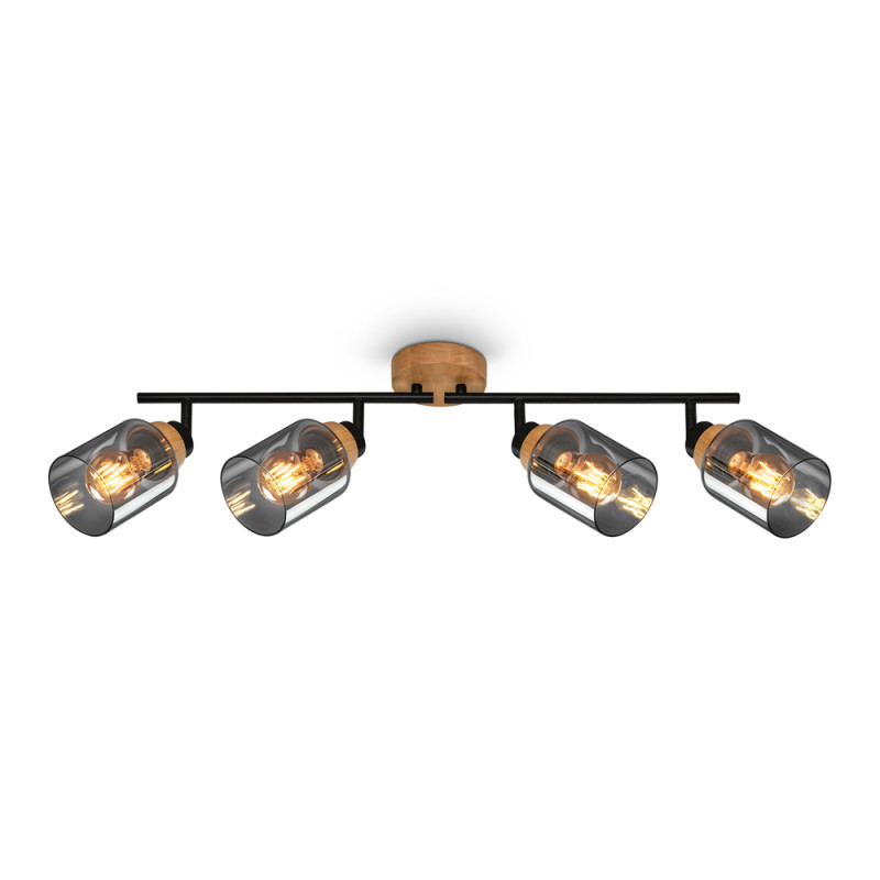 Spot en bois et verre fumé E27 4 x 10 W BRILONER