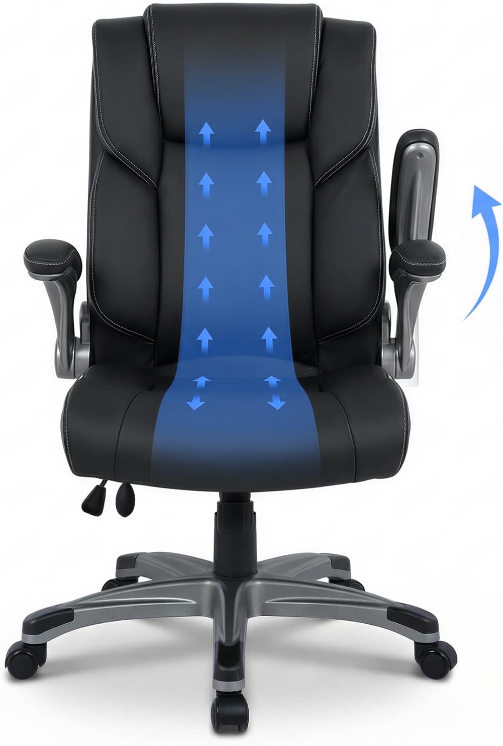 COLAMY Ergonomic Executive Office Chair, High Back Desk Chair with Adjustable Lumbar Support, Flip-Up Armrests & Thick Seat Cushion, 90°–110° Reclining Computer Chair for Home Office
