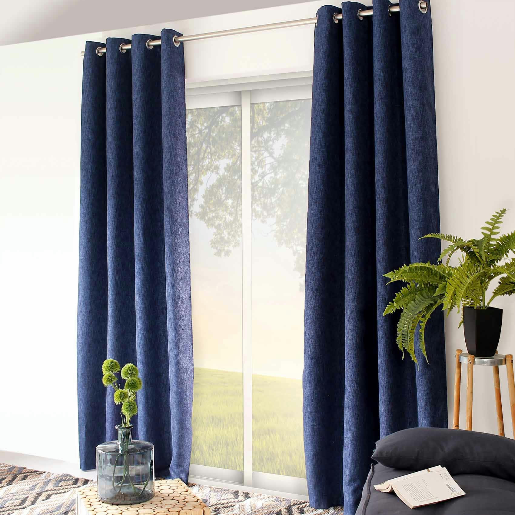 - Rideau uni occultant "natté" polyester/occultant bleu 140x240 cm