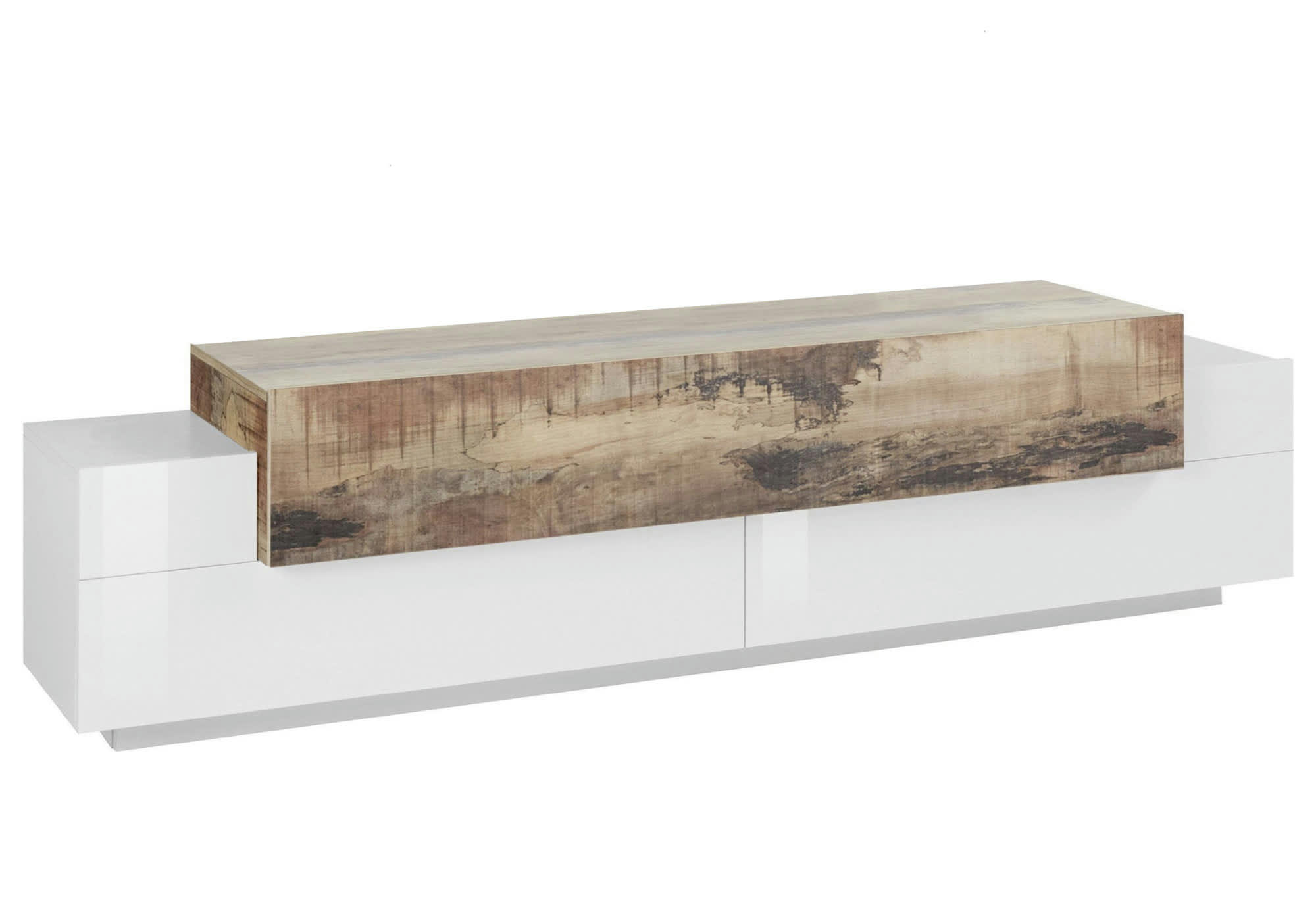 TEO - Armoire avec 3 portes effet bois blanc brillant et érable