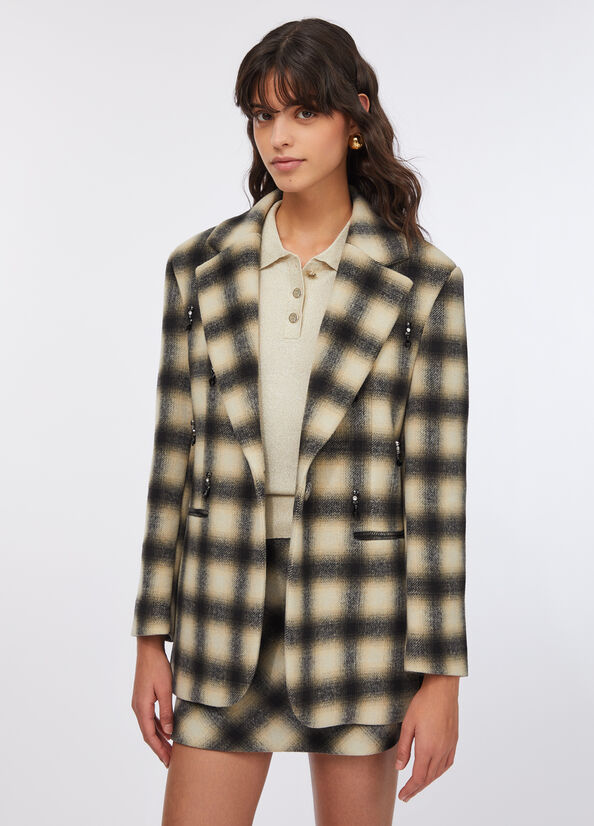 Giacca a quadri con ricami gioiello