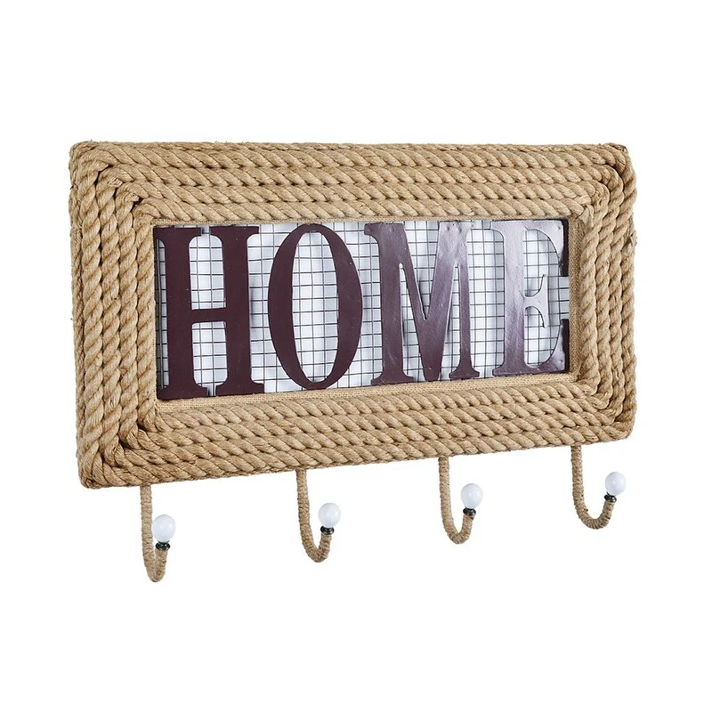 Utopia Alley Wall Rack with 4 Hooks, Metal and Hemp Rope