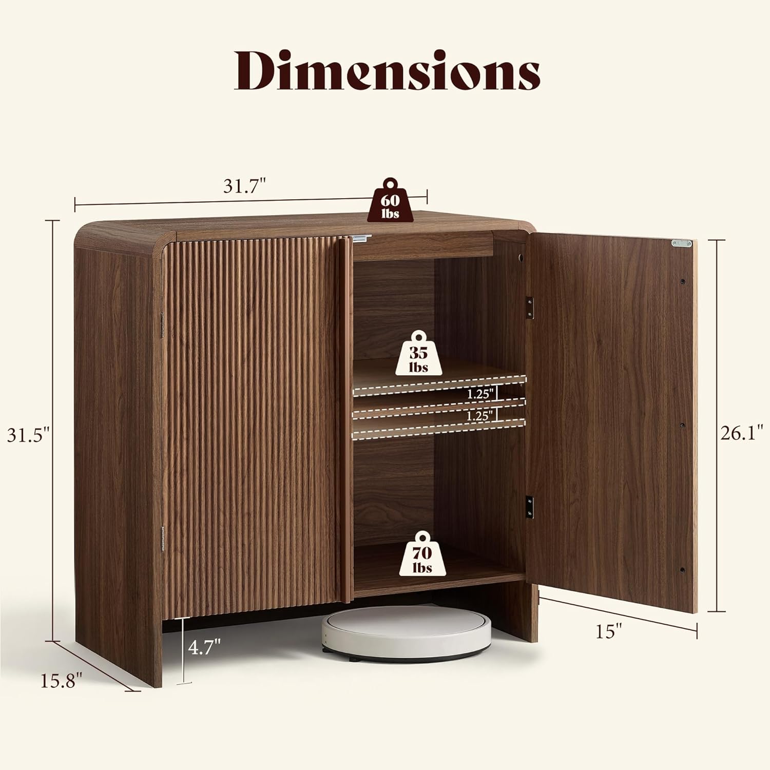 AMERLIFE Fluted Buffet Cabinet with Storage, Modern Sideboard Cabinet with 2 Doors & Adjustable Shelf, Console Table & Credenza for Living Room, Dining Room & Entryway, Brown