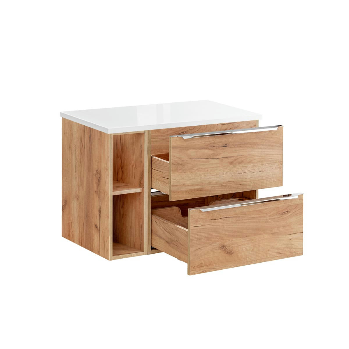 - Meuble sous-vasque 80cm 2 niches naturel et blanc