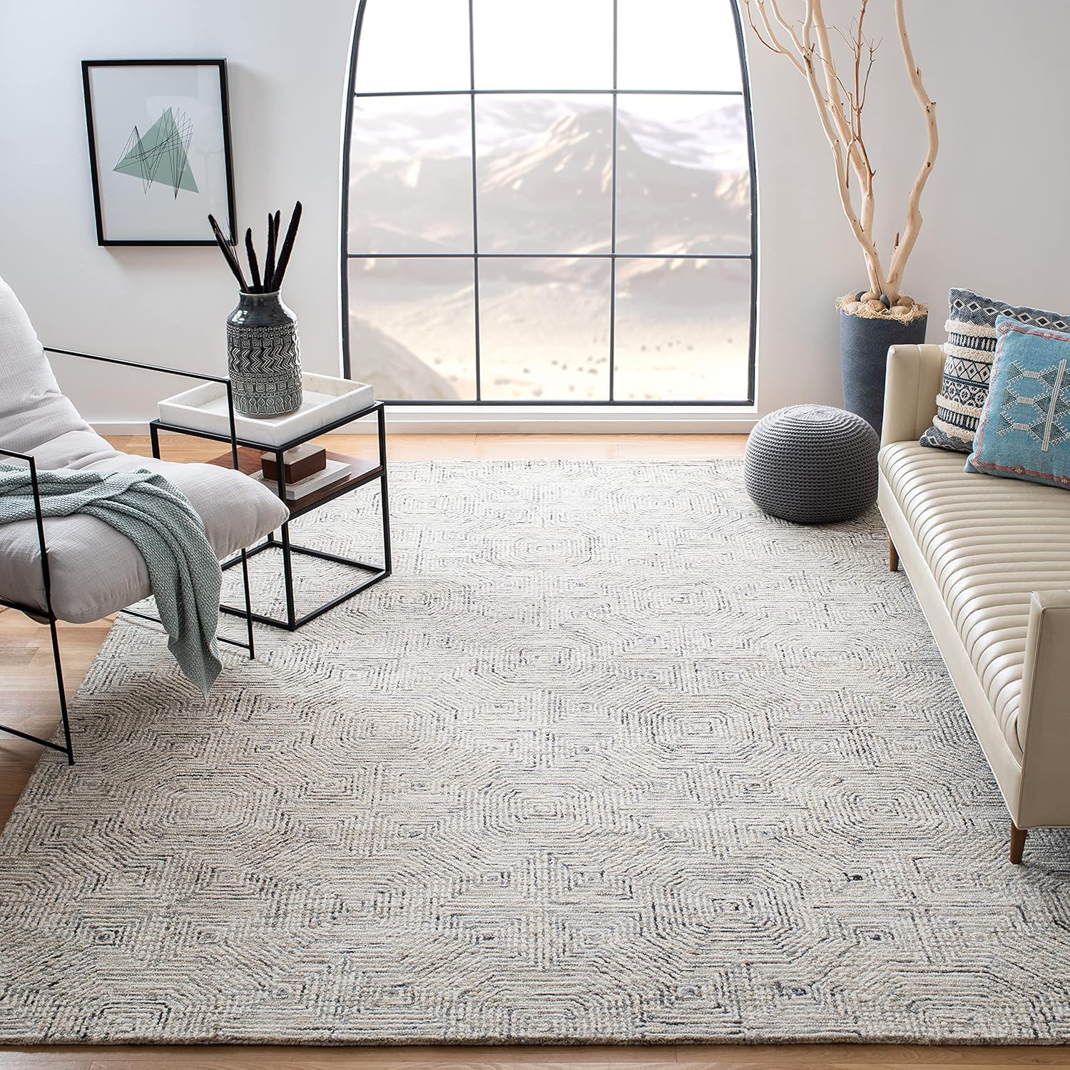 SAFAVIEH Aspen Collection Area Rug - 9' x 12', Grey & Beige, Handmade Boho Wool, Ideal for High Traffic Areas in Living Room, Bedroom (APN286F)