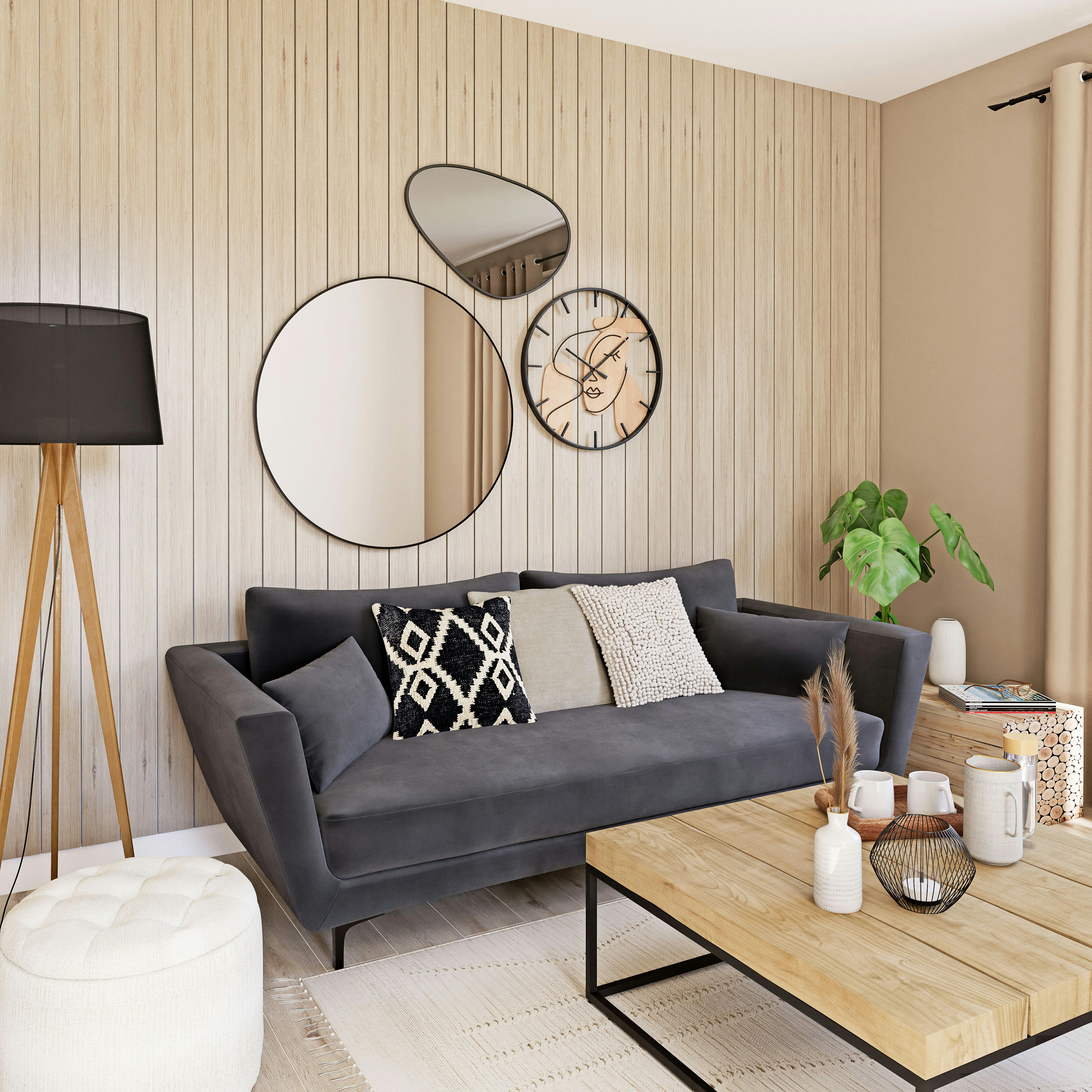 CLEMENT - Miroir rond en métal noir D90