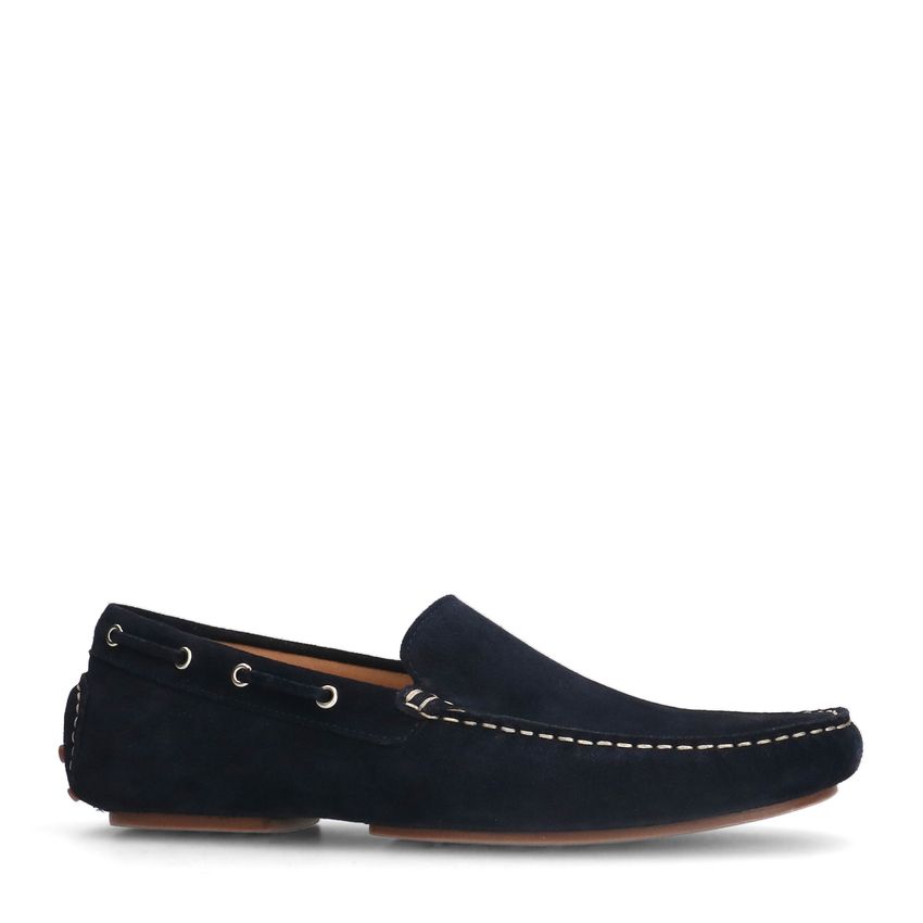 Manfield Donkerblauwe suède loafers