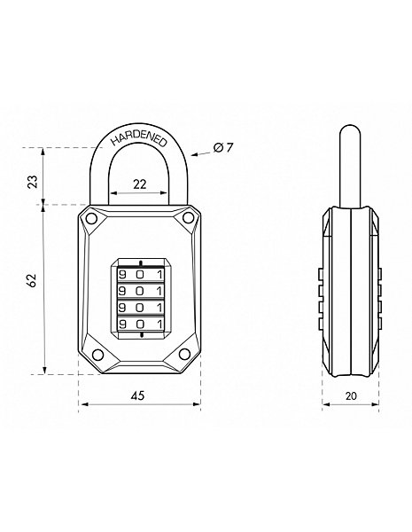 Cadenas à combinaison Code-X, 4 chiffres, intérieur, anse acier, 45mm, noir - THIRARD