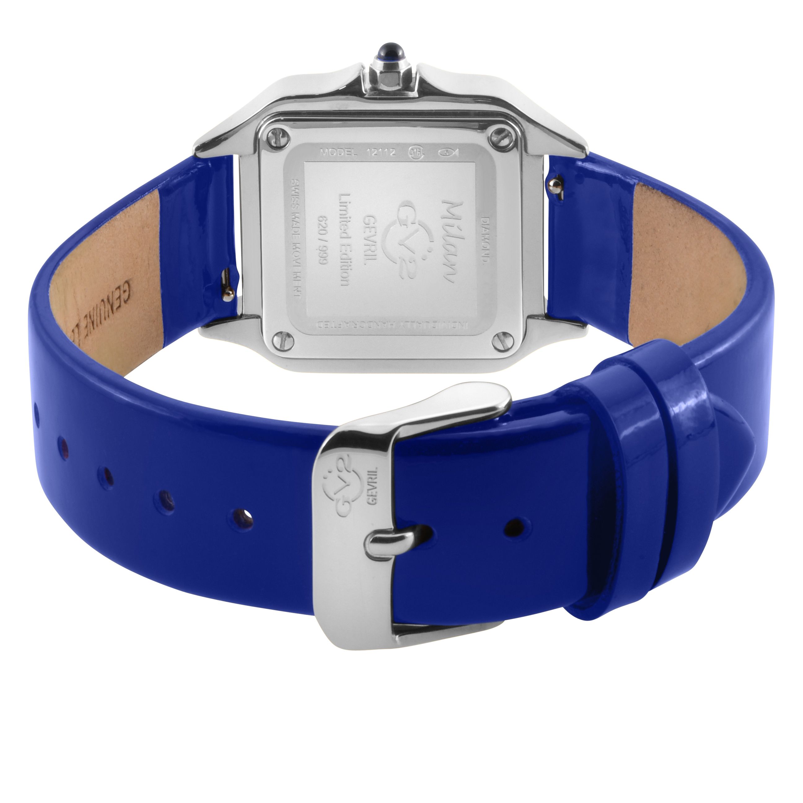 GV2 Milan Silver Dial Dark Blue Leather strap Swiss Quartz Watch