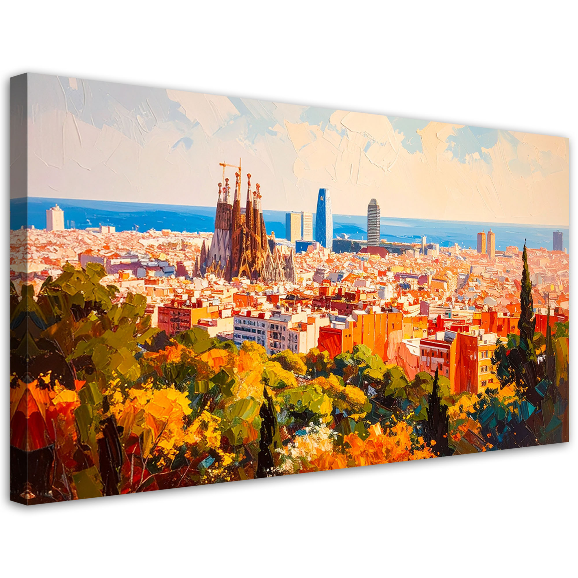 Feeby Obraz nowoczesny do salonu biura, Barcelona Miasto Pejzaż 80x40