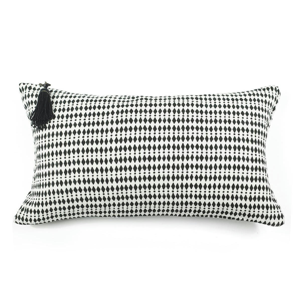AFRIQUE ETNIQUE - AFRIQUE - Coussin en lin pur lavé Kalahariblanc noir 30x50