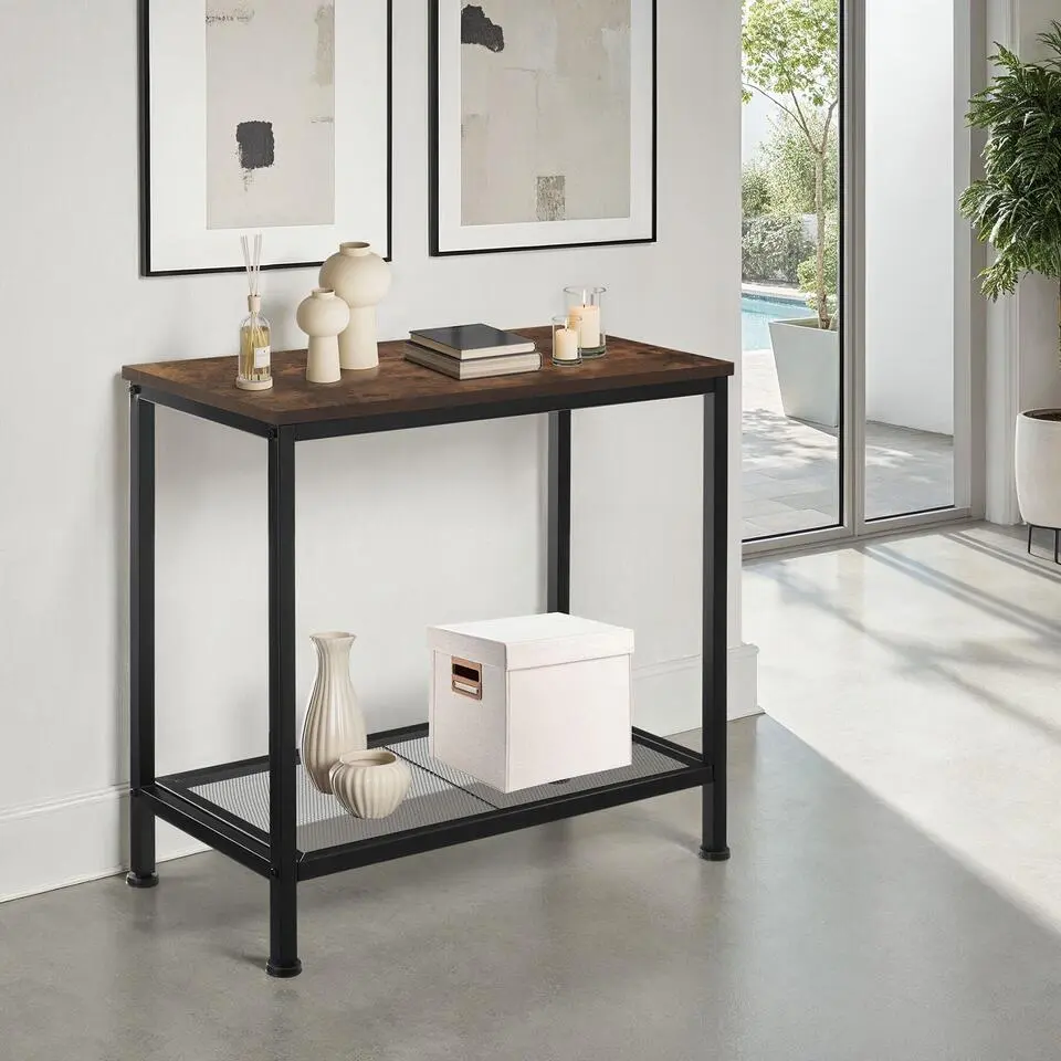 tectake Bijzettafel Filton 60x30,5x60,5cm, Industrieel Hout Donker, Rustiek