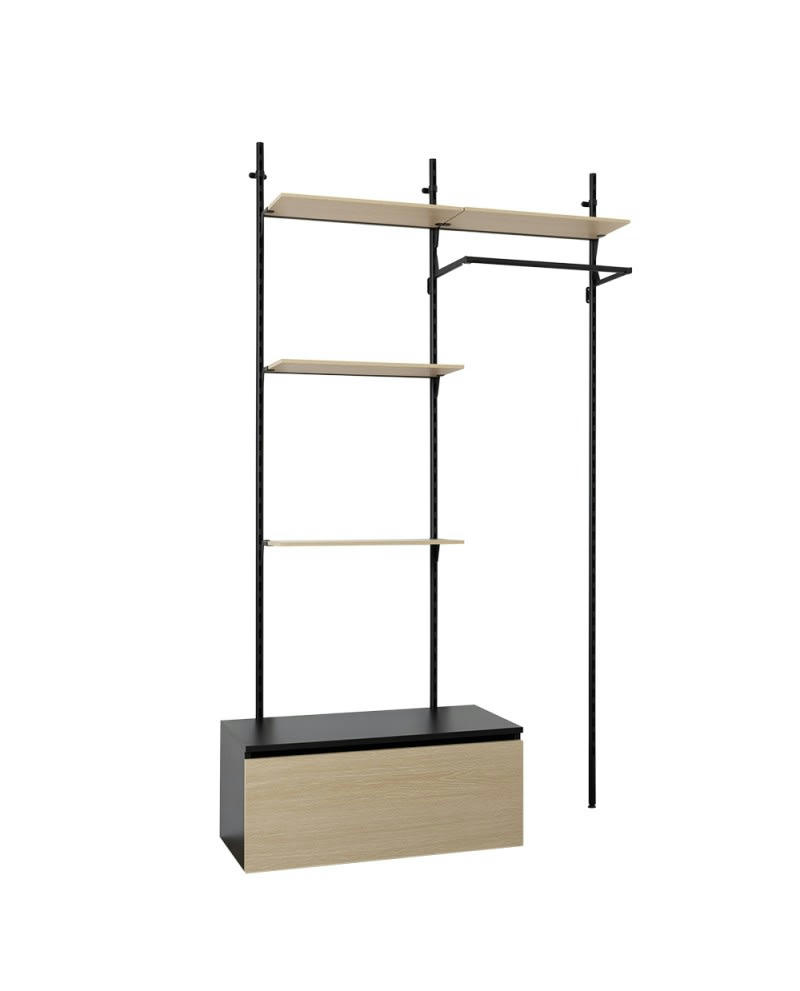 KALI - Dressing ouvert modulable en bois et métal - Noir
