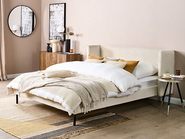 Lit avec sommier Velours ARETTE 160 x 200 cm Beige clair