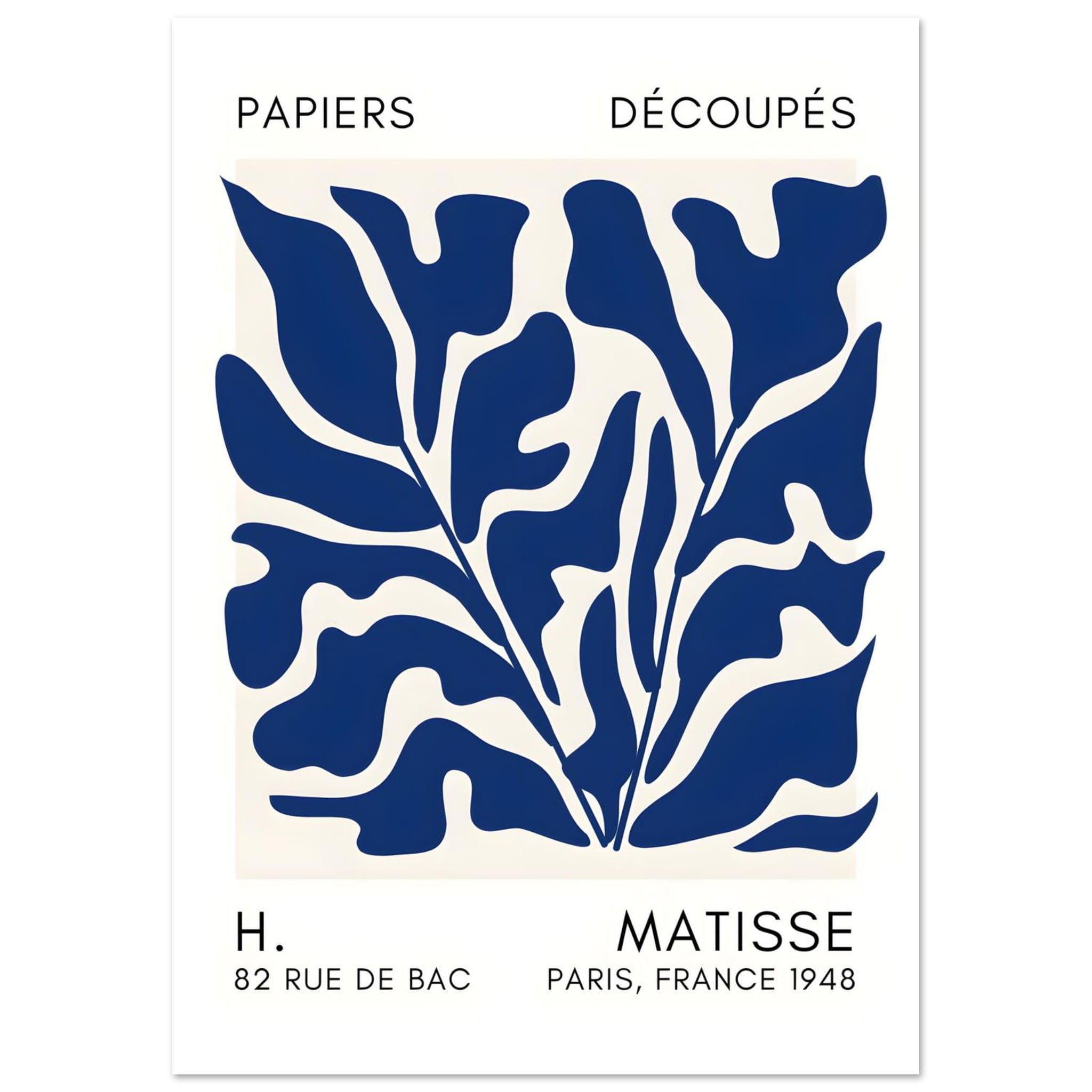 Artfulprints Poster Matisse – Seabed shapes navy blue II  - A4 21x29.7 cm - Blauw