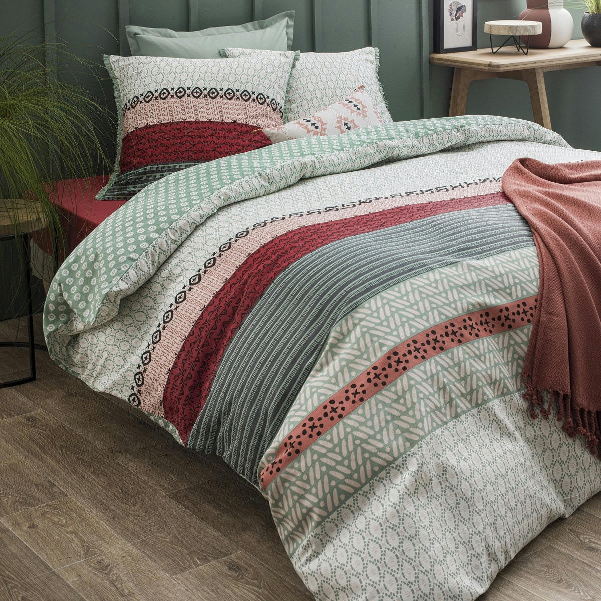 OASIS - Parure de lit 1 personne en satin 78 fils imprimé vert 140x200cm