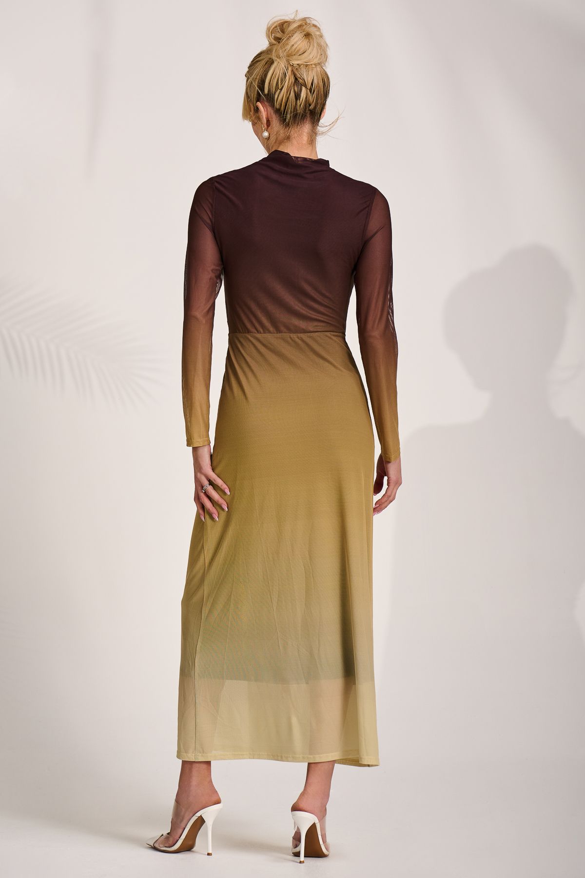 Jolie Moi Petite Long Sleeve Mesh Maxi Dress