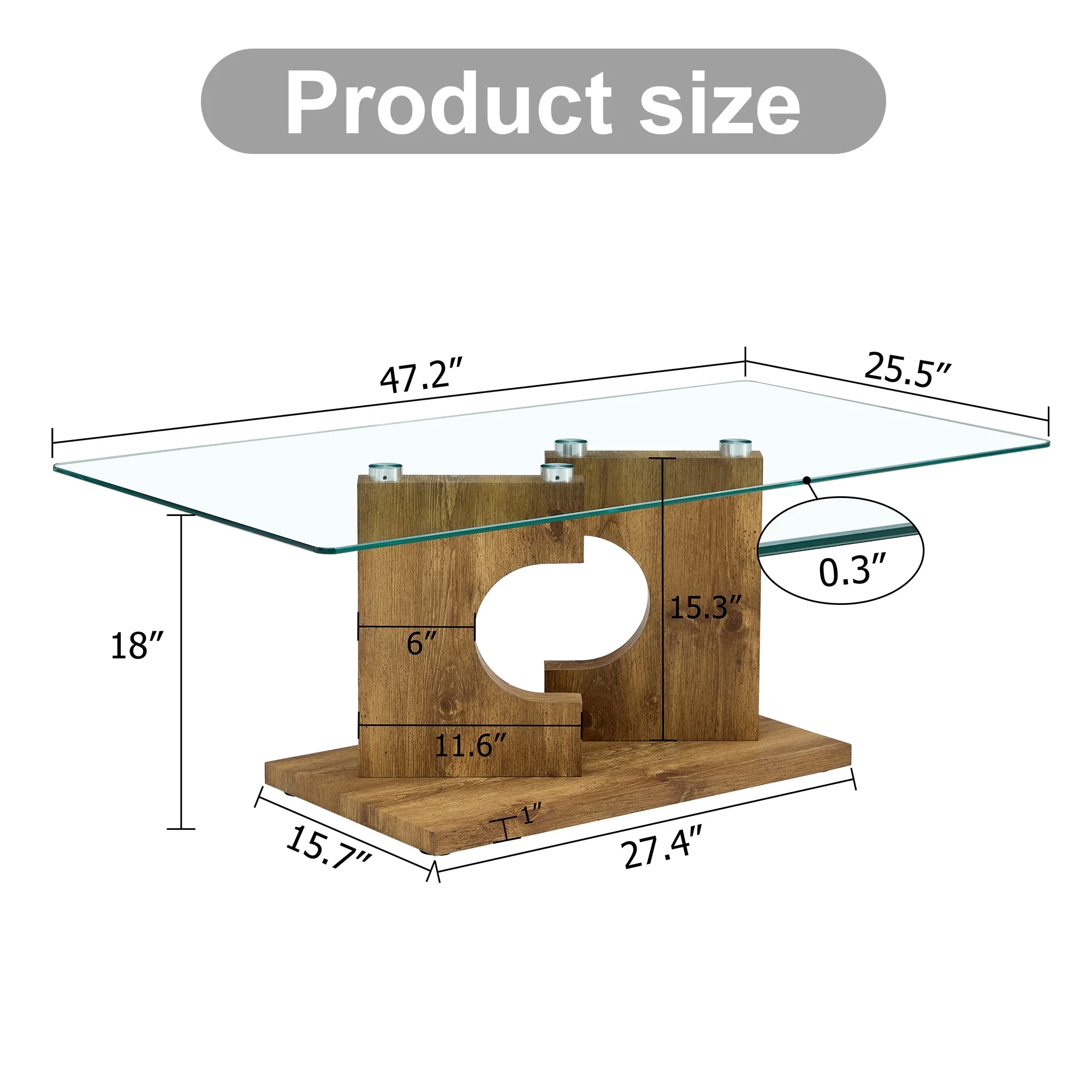 Rectangular Modern And Fashionable Coffee Table With Tempered Glass Tabletop And Wooden Color Mdf Leg