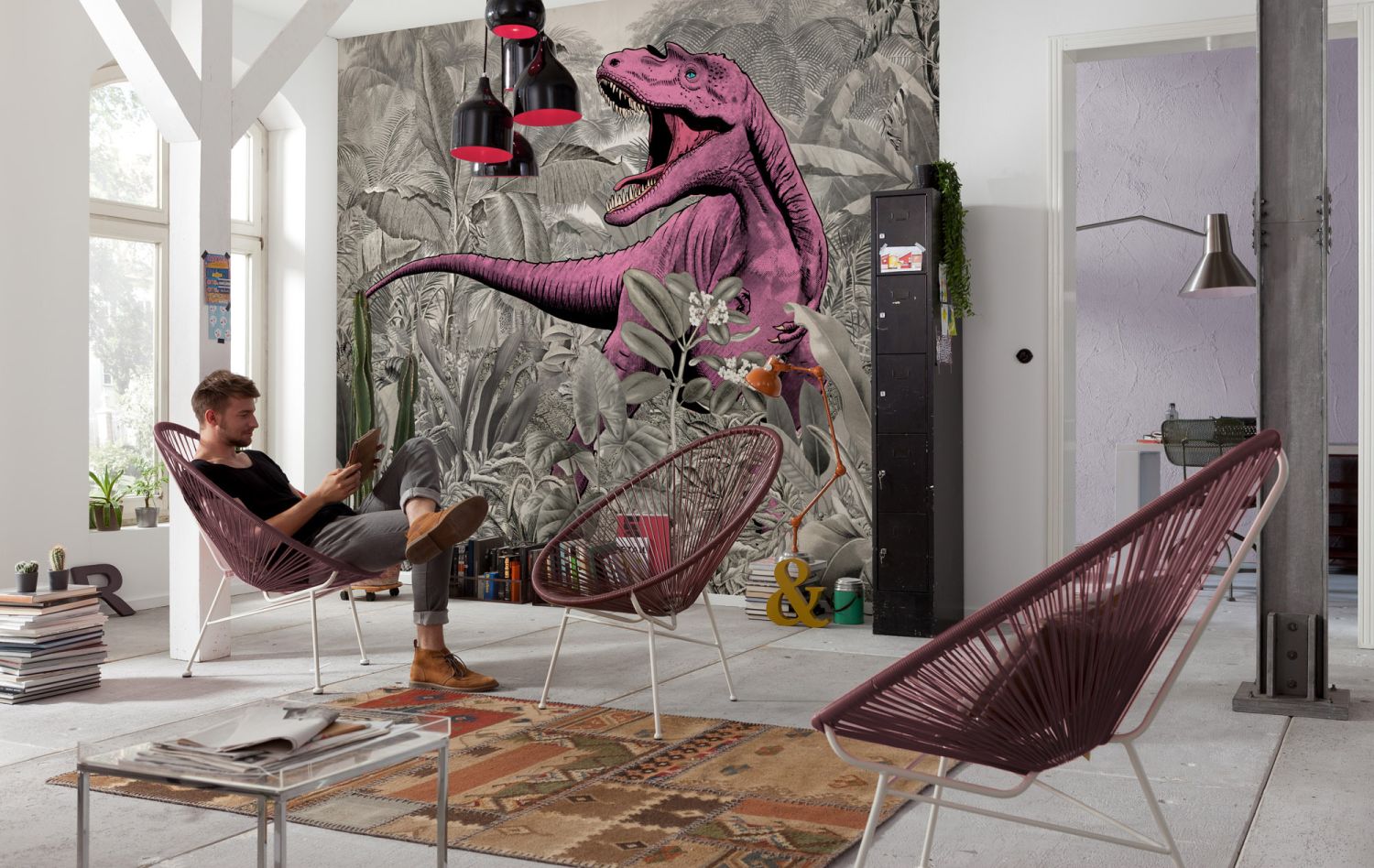Komar fotobehang dino roze en grijs - 350 x 280 cm - 610857