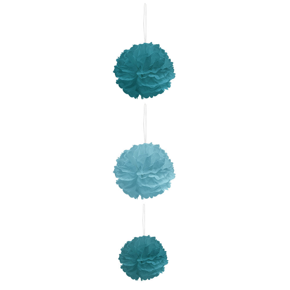 Pompon en papier bleu x 3