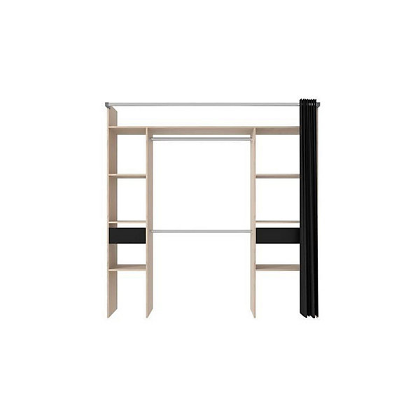 Dressing avec rideau - Decor chene jackson et noir - L 198 x P 48 x H 203 cm - COMO