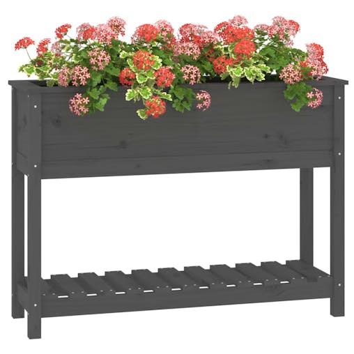 NNEVL Planter with Shelf Grey 111.5x34.5x81 cm Solid Wood Pine