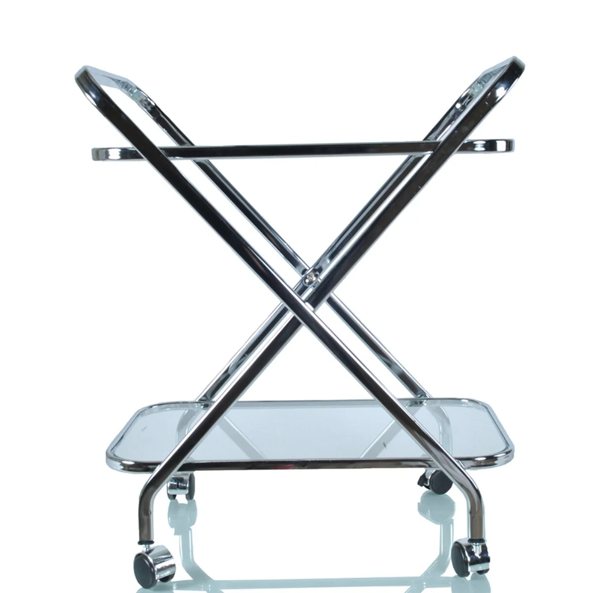 Stylish Silver Bar Cart with Aluminum Frame and Dual Glass Shelves Wheel Locks Perfect for Parties - 26.25”L x 16.5”W x 30.5H