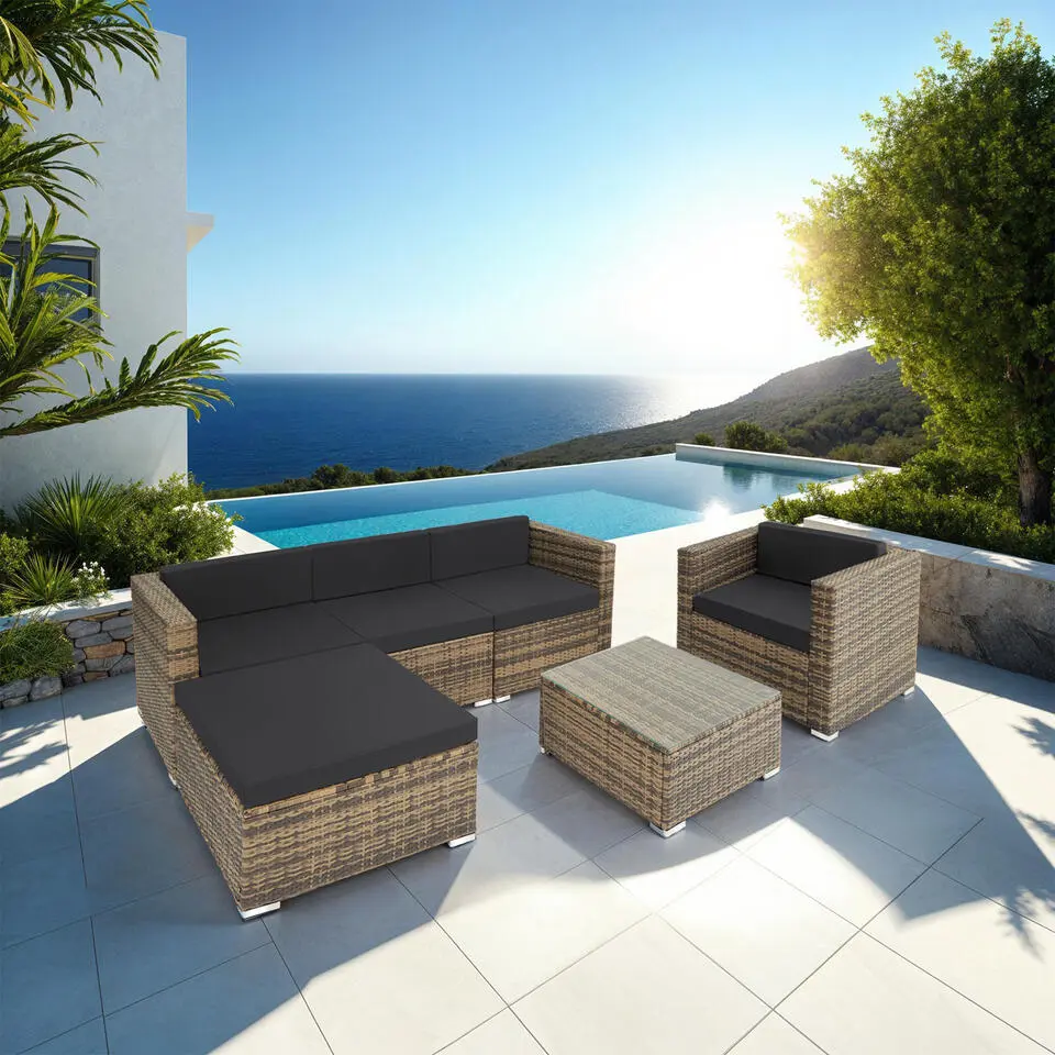 tectake - Loungeset Milaan - wicker - naturel