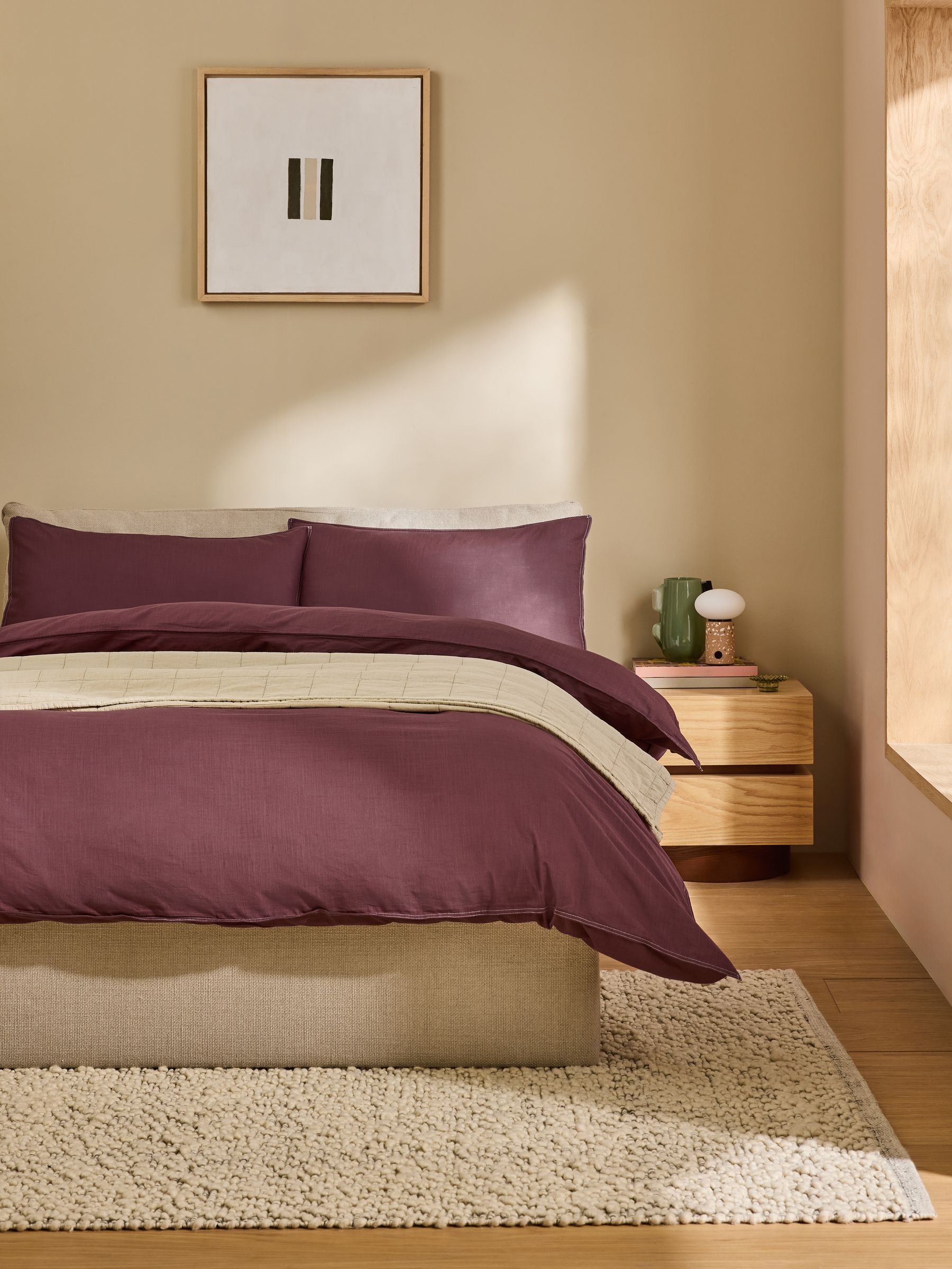 100% Cotton Textured Duvet Cover and Pillowcase Set in Chocolate Brown