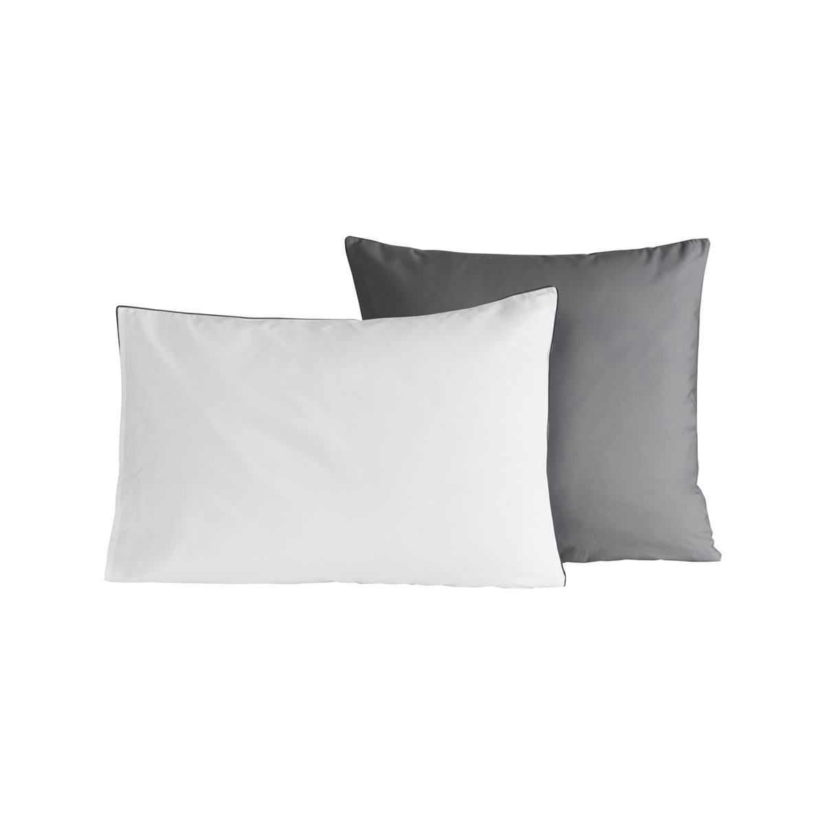 DOZMARY - 2 taies d'oreiller bicolores en percale Gris/Blanc 65x65 cm