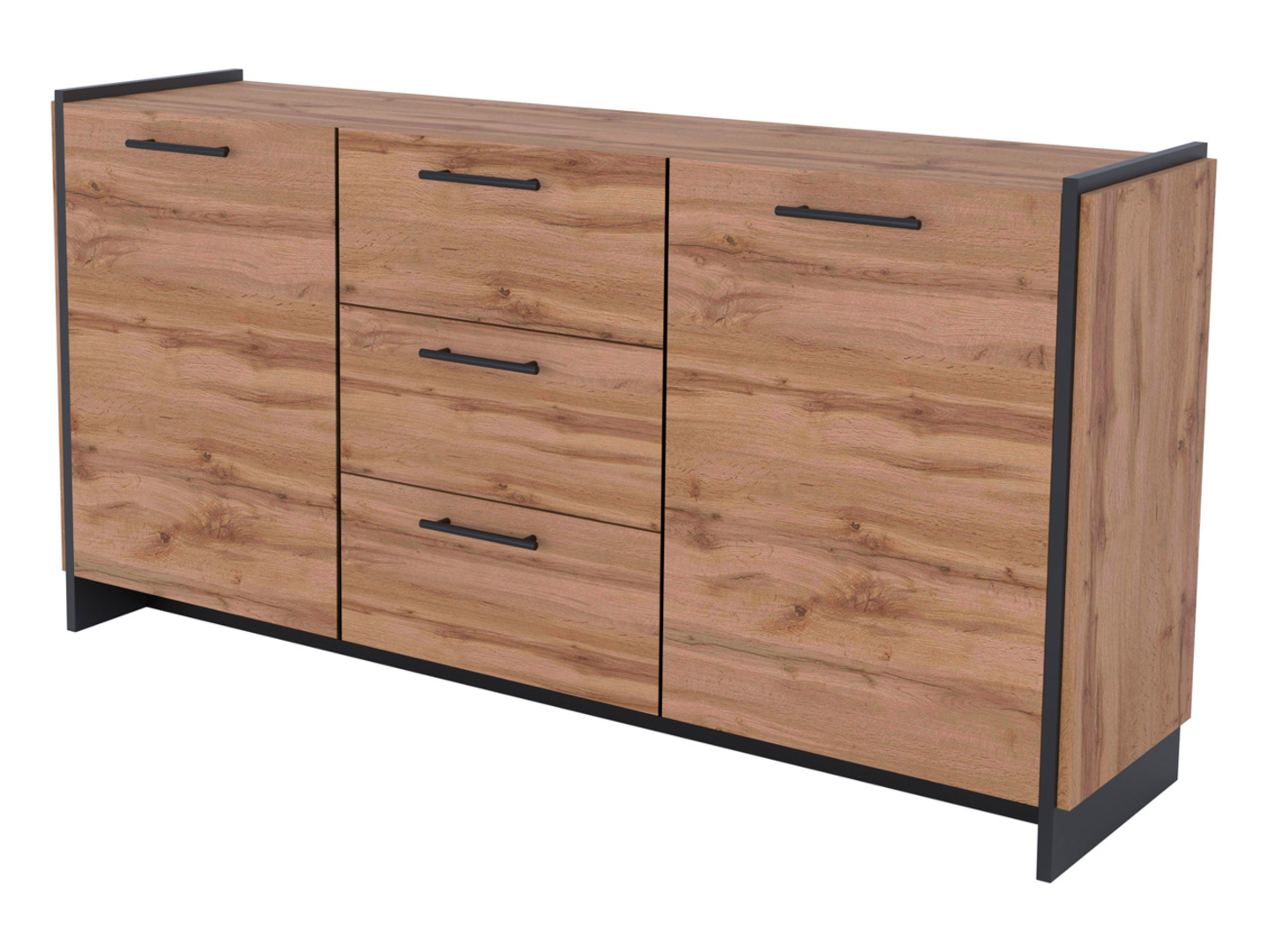 Komoda Amino 180 cm z 2 drzwiami i 3 szufladami dąb wotan/czarny