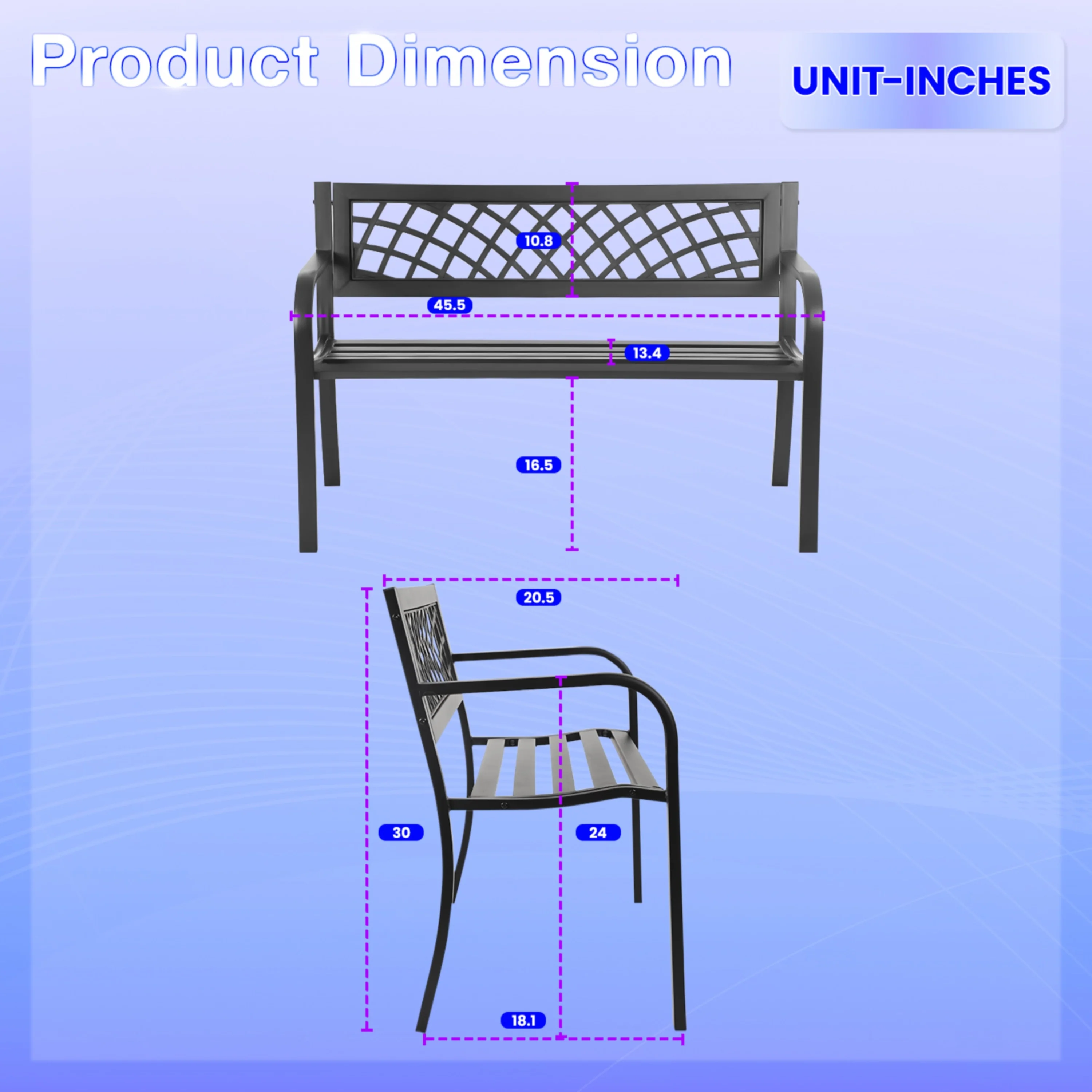 Hayden Black Powder Coated Metal Outdoor Patio Park Bench with All-Weather and Rust-Resistant
